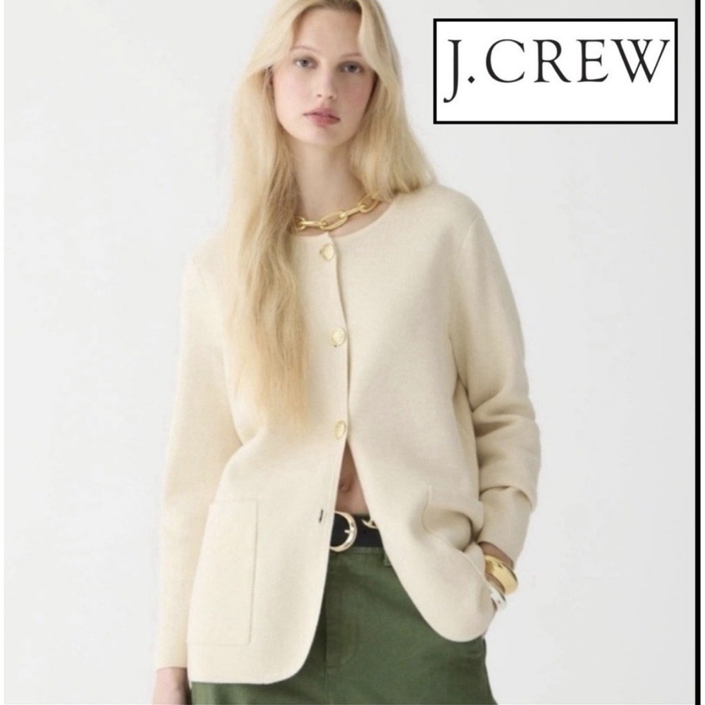 J Crew Giselle Sweater Blaze Cream Cardigan Button Front Pockets Size M Academia